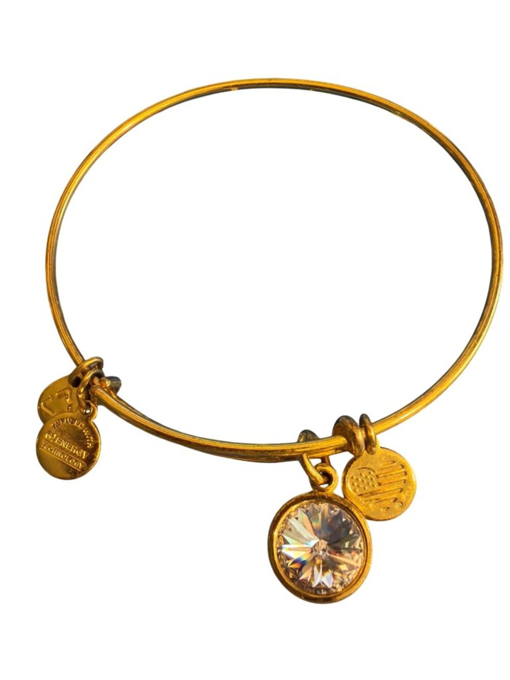 2 Alex And Ani Gold Tone Crystal Charm Bangle Bracelets Green Clear Crystal Adj - Picture 5 of 7